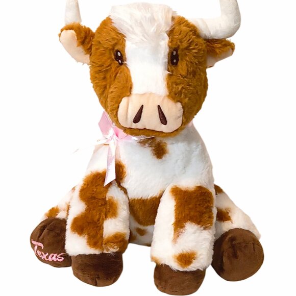 Smith Western Texas Cow Bull Brown & White Stuffed Plush Toy 10" - Picture 1 of 6